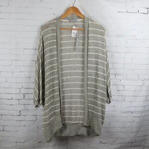 OLIVIA MOON GREEN OLIVE STRIPE BAT SLEEVE OPEN CARDIGAN SWEATER SIZE SMALL NWT